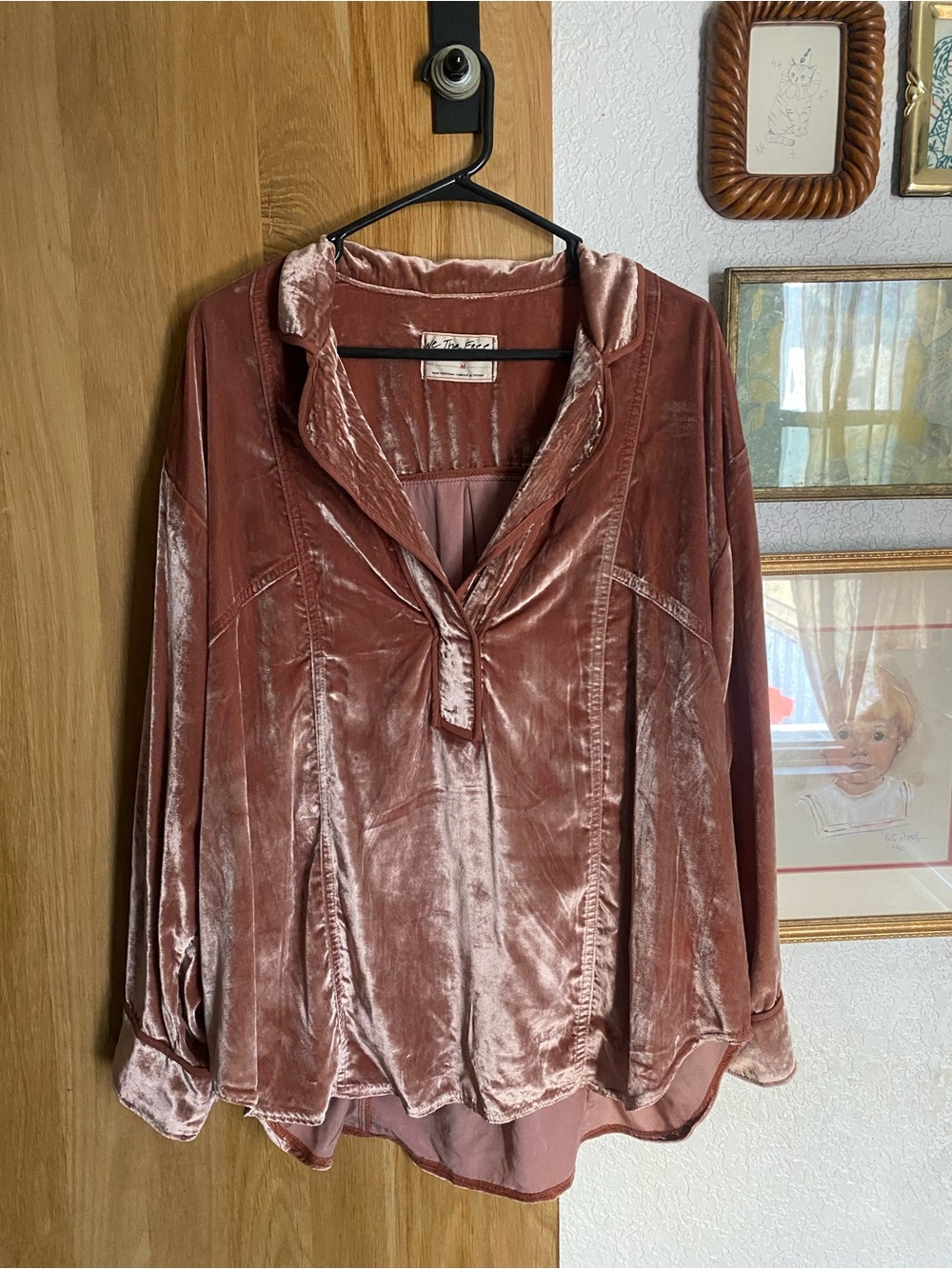 We The Free Velvet V-Neck Tunic in Mauve Pink